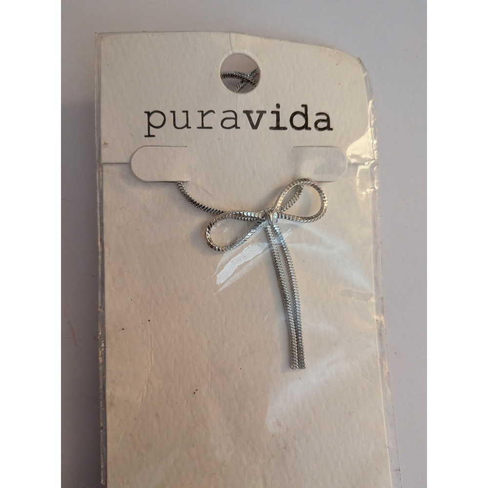 Pura Vida Bow Choker Necklace Silver Rhodium Plated Brass Snake Chain NWT